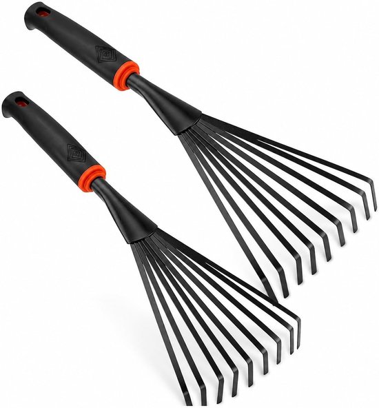 Kleine handhark met antislip ergonomische handgreep voor bladeren, onkruid en gras - ideaal tuingereedschap voor een nette tuin