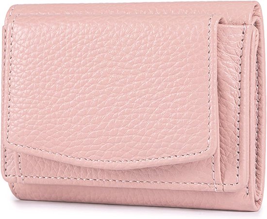 Kleine portemonnee voor dames - leren damesportemonnee - mini-kaarthouder met 6 kaartvakken - 10 x 7,5 x 2,5 cm - roze - modern - één maat van De LUXE.