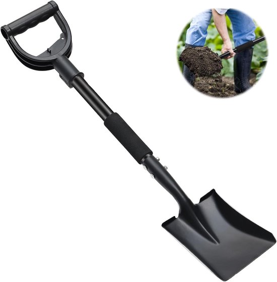 Kleine robuuste bloemenschep met D-greep 78 cm lichte metalen handschep - Voor volwassenen en kinderen, allround schep voor tuin, sneeuw en camping. van Merkloos	