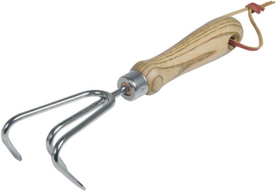 Kleine Rubber / Cultivator met Houten Handvat - RVS Details