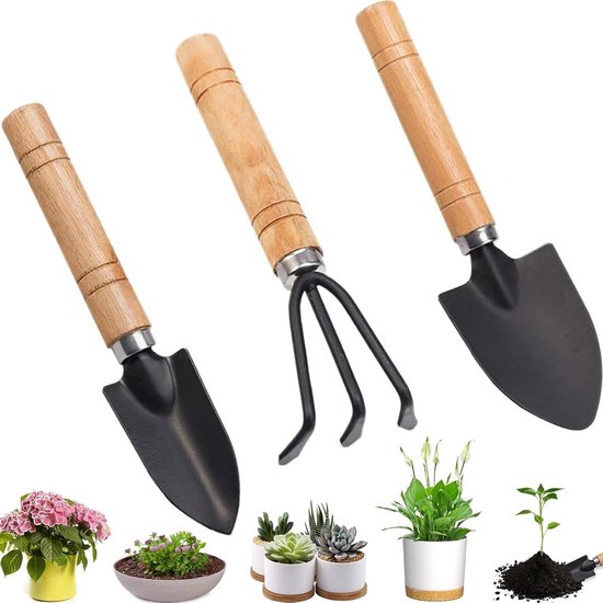 Kleine Tuingereedschapset voor Kinderen - 3 Stuks Mini Tuinschep, Handhark en Tuingereedschap voor Planten en Grondbewerking
