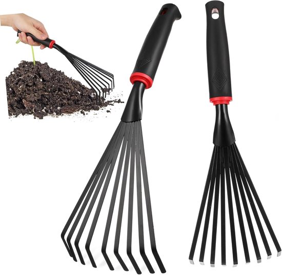 Kleine Tuinharken - Tuingereedschap Set - Bodembewerking Bladeren - Stevig IJzeren Materiaal - 34x13x3 cm - Zwart