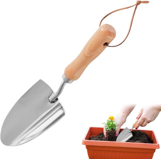 Kleine Tuinschep - Handtroffel RVS Schop - Grondbewerking Tuin - Gebogen Schepkop Rand - 33 x 12 x 5 cm van Merkloos	