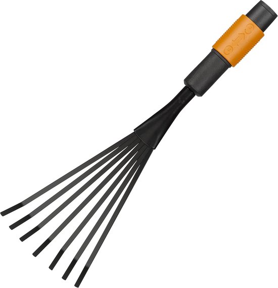 Kleine waaierbezem, Gereedschapskop, Met 7 Tanden, Breedte: 12 cm | Stalen tanden, Zwart/Oranje, QuikFit, 1001412
