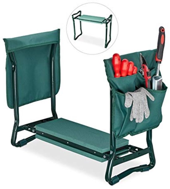 Kniebank tuinieren, klapbaar kniekussen met 2 opbergzakken, groen, 50x60x27.5 cm, draagvermogen 150 kg