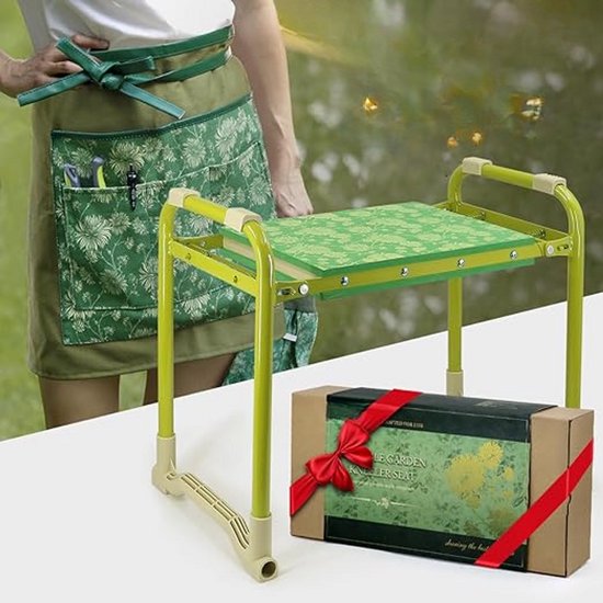 Kniebank - Tuinkruk - Kniebescherming - Zitkussen - Comfortabel - Robuust- Zacht - Antislip - Tuinbank - met Elegant Schort - voor Tuincadeaus - Tuineren - 26cm - Groen van Merkloos	