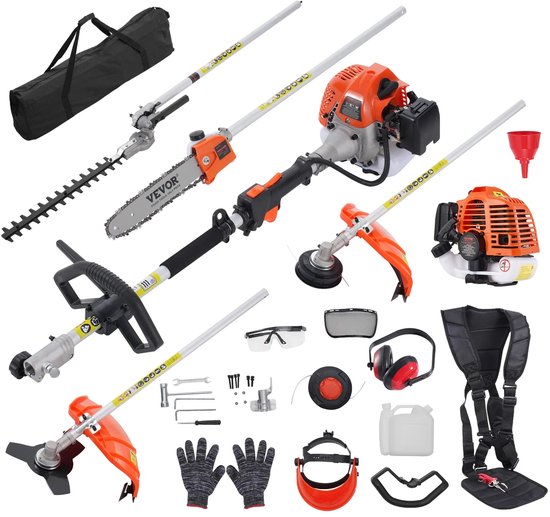Knopschaar - Heggenschaar - 5-in-1 Multifunctioneel Trimgereedschap - Gas Heggenschaar - Onkruidvreter/Snaartrimmer/Kettingzaag Snoeier met Verlengstang - Oranje van MOHOO