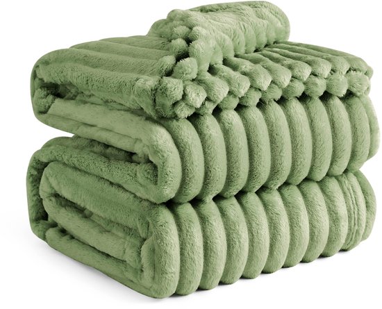 Knuffeldeken 220 x 240 cm - sprei, wollen deken & fleecedeken, bankdeken, zachte warme dikke koorddeken voor kamerdecoratie, woon- en knuffeldekens, XXL, grote deken, Reseda