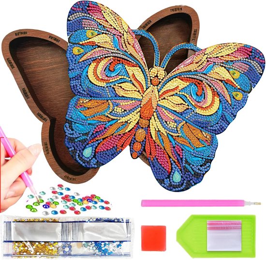 Knutselen voor meisjes van 6-7-8-9-10 jaar - diamond painting sieradenkistje - knutselen - cadeaus voor verjaardag - vlinder - sieradenkistje voor kinderen - cadeaus voor meisjes