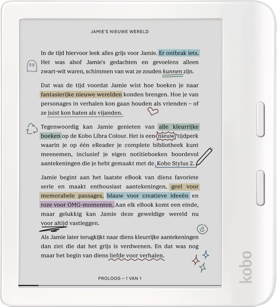 Kobo Libra Colour - E-reader - 7 inch kleurenscherm - 32GB - Luisterboeken - Wit van Kobo