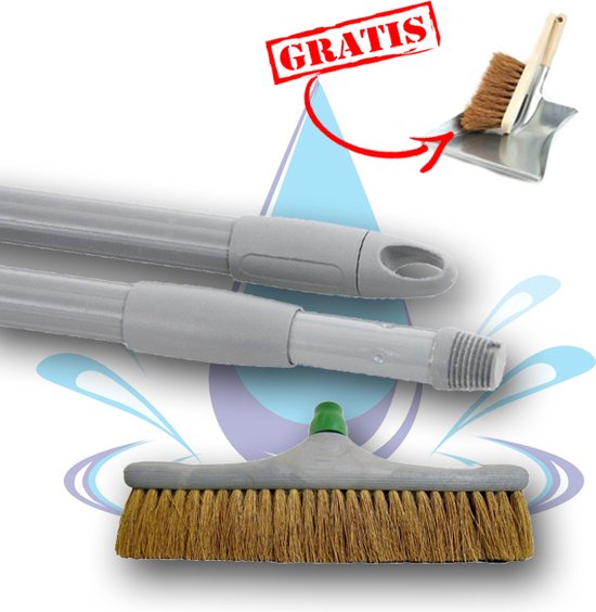 Kokos bezem voor binnen of buiten met telescopische steel 40 cm - GRATIS Kokos Stoffer & Blik Verzinkt van Kreator