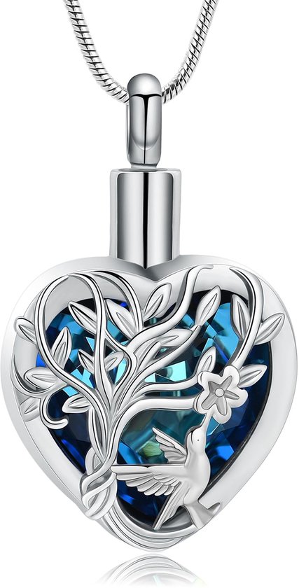 Kolibrie Crematie Sieraden met Hart Crystal Urn Kettingen voor As voor Urn Hanger Keepsake Memorial Sieraden voor Vrouwen Meisjes Met Trechter Kit & Tas