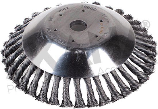 Komborstel Ø 200 mm met zeer resistente gedraaide stalen borstelharen. 20 mm boring