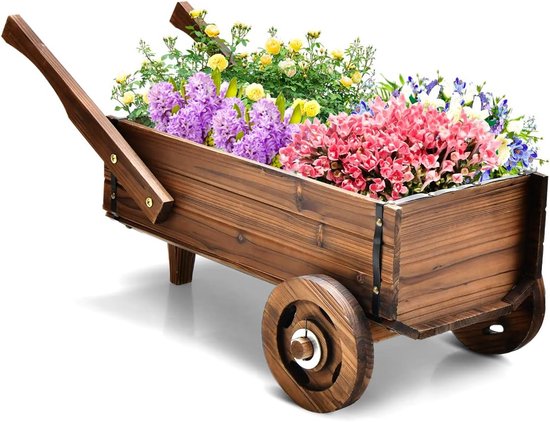 KOMFOTTEU Bloemenwagen op wielen, plantenwagen met afvoergaten, bloemenstandaard met handgrepen, bloemenplantenwagen voor tuin en terras van KOMFOTTEU