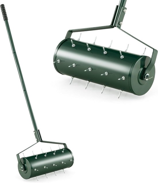 KOMFOTTEU Gazonbeluchter 45 x 130 cm - handverticuteermachine - met steel en spijkers van 3,4 cm - rollende aerificeerder - voor tuin, binnenplaats, terras - Gazonwals van KOMFOTTEU