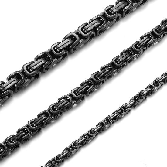 Koningsketting voor heren, Vikingketting, Byzantijnse schakelketting van roestvrij staal, zilver/zwart/goud, 50-70 cm