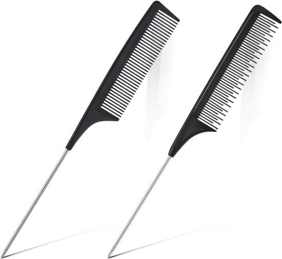 Koolstofvezelkam met lange metalen steel voor mannen en vrouwen - Set van 2 van Merkloos	