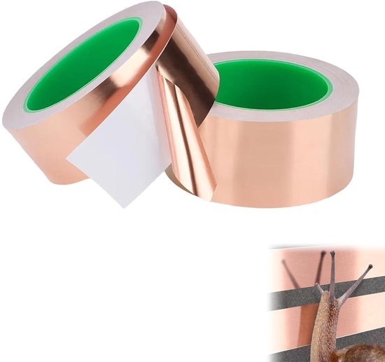 Koperband tegen slakken - zelfklevende koperband - geleidende koperfolietape - zeer effectieve EMI-afschermbanden - anti-pot - 2 rollen - 50 mm x 20 m x 0,05 mm
