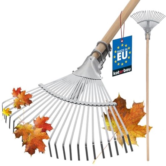 KOTARBAU® Bladhark, met Houten Steel, Staal, Zilver, Bladbezem, Verstelbare Bladhark, 28 cm-40,5 cm, Gazonhark, voor Bladeren Gras, Tuinwerk, Ergonomisch Robuust van Merkloos	