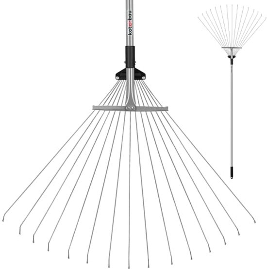 KOTARBAU® Bladhark, met Metaal Steel, Staal, Zilver, Bladbezem, Verstelbare Bladhark, 19-64 cm, Gazonhark, voor Bladeren Gras, Tuinwerk, Ergonomisch Robuust van Merkloos	
