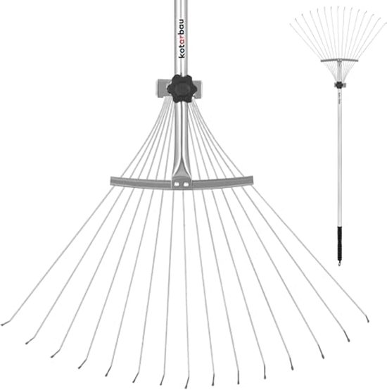 KOTARBAU® Bladhark, met Metaal Steel, Staal, Zilver, Bladbezem, Verstelbare Bladhark, 20-56 cm, Gazonhark, voor Bladeren Gras, Tuinwerk, Ergonomisch Robuust van Merkloos	