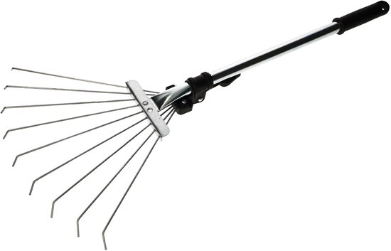 KOTARBAU® Bladhark, Mini Tuinhark, Gegalvaniseerd Staal, 32 cm, Zilver, Verstelbare Bladhark, Handhark, met Telescoopsteel 6-24,5 cm, 9 Tanden, Metalen Hark van Merkloos	