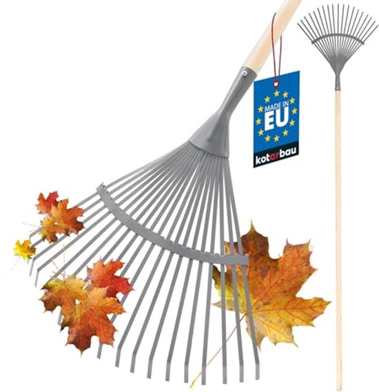 KOTARBAU® Bladhark, Staal, 41 cm, Bladbezem, met Houten Steel, 187 cm, Stevige Hark,Tuinhark, Gazonhark, voor Bladeren Gras Tuin, Ergonomisch Tuingereedschap, Grijs Natuurlijk Hout van Merkloos	