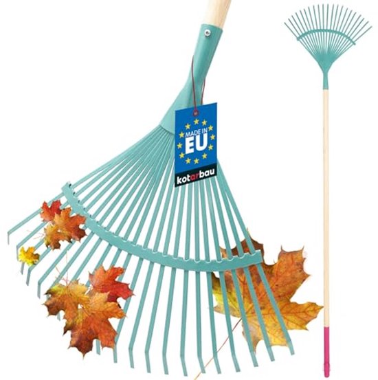 KOTARBAU® Bladhark, Staal, 41 cm, Bladbezem, met Houten Steel, 187 cm, Stevige Hark,Tuinhark, Gazonhark, voor Bladeren Gras Tuin, Ergonomisch Tuingereedschap, Turquoise Natuurlijk Hout van Merkloos	