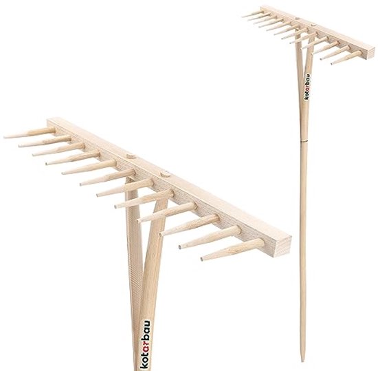 KOTARBAU® Bladhark, Tuinhark , Hout, 58,5 cm, Natuurlijk, 12 Tanden, Bladbezem, Waaierbezem, Bladhark Met Houten Steel, 168 cm, Stevige Hark van Merkloos	