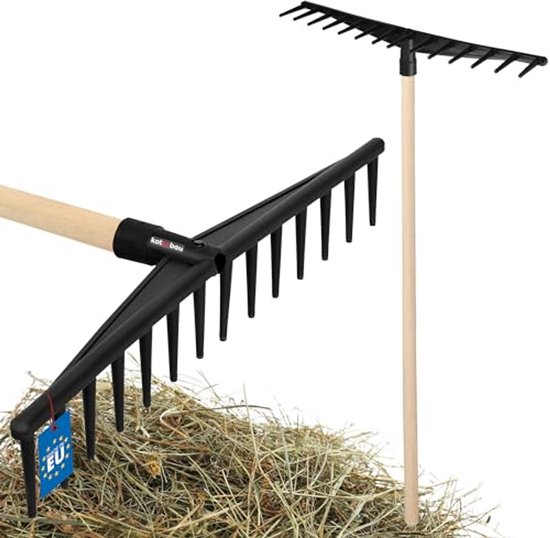 KOTARBAU® Bladhark, Tuinhark, Kunststof, 59 cm, Zwart, 14 Tanden, Bladbezem, met Steel, voor Gras En Heg, Lichtgewicht Hark, Stevige Hark van Merkloos	