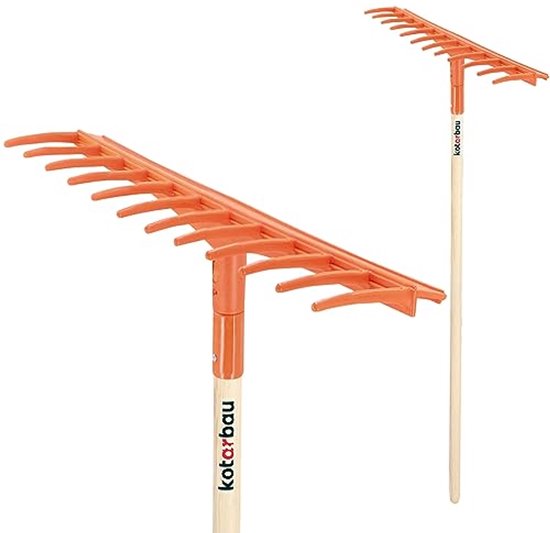KOTARBAU® Bladhark, Tuinhark, Kunststof Bladhark, 51 cm, 12 Tanden, met Houten Steel, Lichtgewicht Hark, Ergonomisch Ontwerp, Bladbezem voor Tuin, Oranje & Natuurlijke Houtkleur van Merkloos	