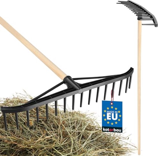 KOTARBAU® Bladhark, Tuinhark, Kunststof Bladhark, 55 cm, met Houten Steel, Lichtgewicht Hark, Ergonomisch Ontwerp, Bladbezem voor Tuin, Zwart & Natuurlijke Houtkleur van Merkloos	