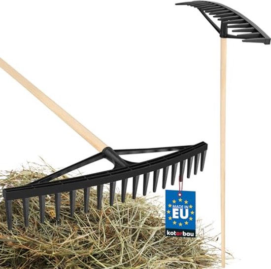 KOTARBAU® Bladhark, Tuinhark, Kunststof Bladhark, 61 cm, met Houten Steel, Lichtgewicht Hark, Ergonomisch Ontwerp, Bladbezem voor Tuin, Zwart & Natuurlijke Houtkleur van Merkloos	
