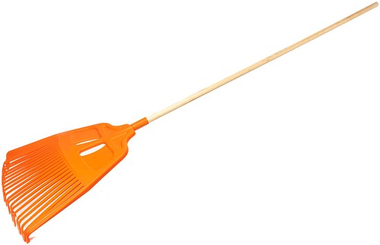 KOTARBAU® Bladhark, Tuinhark van Kunststof, 27 Tanden, Oranje- met Houten Steel, Gazonhark, Waaierbezem, Lichtgewicht Hark, Stevige Hark, van Merkloos	