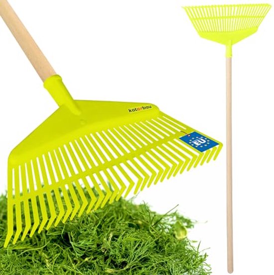 KOTARBAU® Bladhark, Tuinhark van Kunststof, 42,5 cm, Kersen, met Steel, Gazonhark, Waaierbezem, Lichtgewicht Hark, Stevige Hark