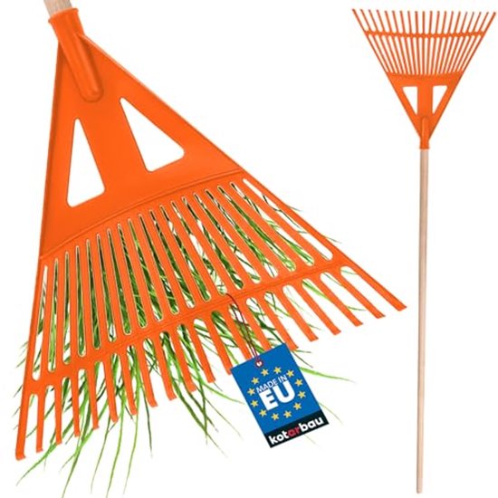 KOTARBAU® Bladhark, Tuinhark van Kunststof, 43 cm, Oranje, met Steel, Gazonhark, Waaierbezem, Lichtgewicht Hark, Stevige Hark van Merkloos	
