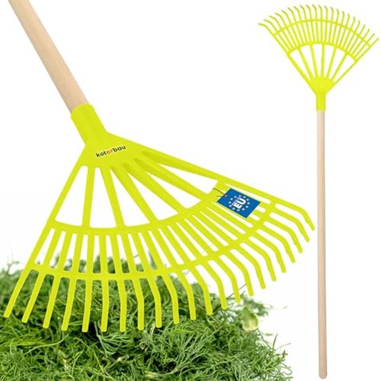 KOTARBAU® Bladhark, Tuinhark van Kunststof, 44 cm, Kersen, met Steel, Gazonhark, Waaierbezem, Lichtgewicht Hark, Stevige Hark van Merkloos	