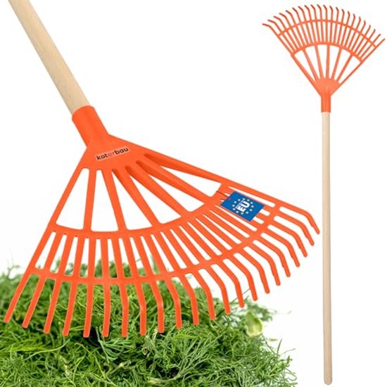 KOTARBAU® Bladhark, Tuinhark van Kunststof, 44 cm, Oranje, met Steel, Gazonhark, Waaierbezem, Lichtgewicht Hark, Stevige Hark van Merkloos	