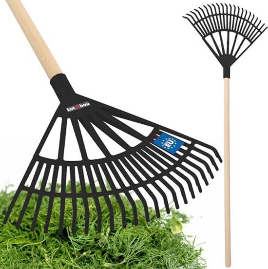 KOTARBAU® Bladhark, Tuinhark van Kunststof, 44 cm, Zwart, met Steel, Gazonhark, Waaierbezem, Lichtgewicht Hark, Stevige Hark van Merkloos	
