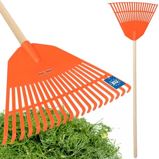 KOTARBAU® Bladhark, Tuinhark van Kunststof, 45 cm, Oranje, met Steel, Gazonhark, Waaierbezem, Lichtgewicht Hark, Stevige Hark van Merkloos	