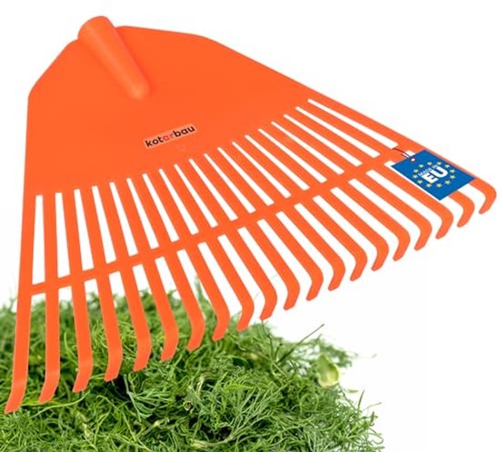 KOTARBAU® Bladhark, Tuinhark van Kunststof, 45 cm, Oranje, zonder Steel, Gazonhark, Waaierbezem, Lichtgewicht Hark, Stevige Hark van Merkloos	