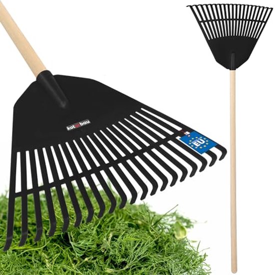KOTARBAU® Bladhark, Tuinhark van Kunststof, 45 cm, Zwart, met Steel, Gazonhark, Waaierbezem, Lichtgewicht Hark, Stevige Hark van Merkloos	
