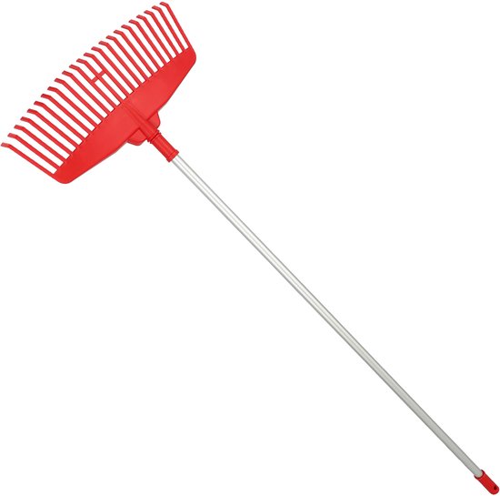 KOTARBAU® Bladhark, Tuinhark van Kunststof, 48 cm, met Aluminium Steel, 130 cm, Extra-Click, Gazonhark, Waaierbezem, Stevige Hark, Hark voor Gras Tuin Gazon, Rood & Zilverkleurig van Merkloos	
