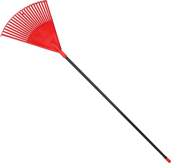 KOTARBAU® Bladhark, Tuinhark van Kunststof, 48 cm, met Aluminium Steel, 150 cm, Extra-Click, Gazonhark, Waaierbezem, Stevige Hark, Hark voor Gras Tuin Gazon, Rood & Zwart van Merkloos	