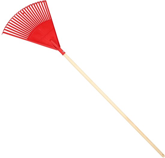 KOTARBAU® Bladhark, Tuinhark van Kunststof, 48 cm, met Houten Steel, 150 cm, Extra-Click, Gazonhark, Waaierbezem, Stevige Hark, Hark voor Gras Tuin Gazon, Rood & Gelakt Hout van Merkloos	