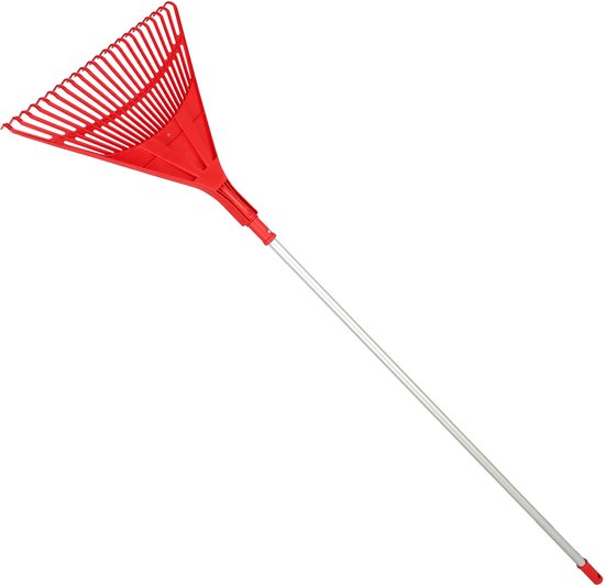 KOTARBAU® Bladhark, Tuinhark van Kunststof, 50 cm, met Aluminium Steel, 130 cm, Extra-Click, Gazonhark, Waaierbezem, Stevige Hark, Hark voor Gras Tuin Gazon, Rood & Zilverkleurig van Merkloos	