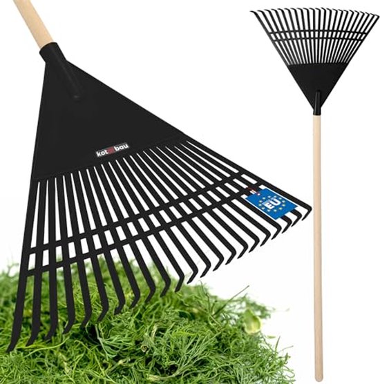 KOTARBAU® Bladhark, Tuinhark van Kunststof, 55 cm, Zwart, met Steel, Gazonhark, Waaierbezem, Lichtgewicht Hark, Stevige Hark van Merkloos	