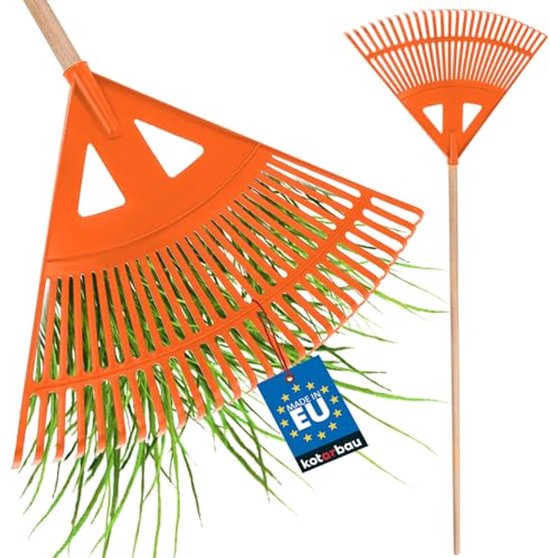 KOTARBAU® Bladhark, Tuinhark van Kunststof, 58 cm, Oranje, met Steel, Gazonhark, Waaierbezem, Lichtgewicht Hark, Stevige Hark van Merkloos	