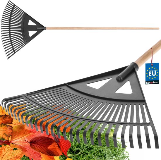 KOTARBAU® Bladhark, Tuinhark van Kunststof, 58 cm, Zwart, met Steel, Gazonhark, Waaierbezem, Lichtgewicht Hark, Stevige Hark, van Merkloos	