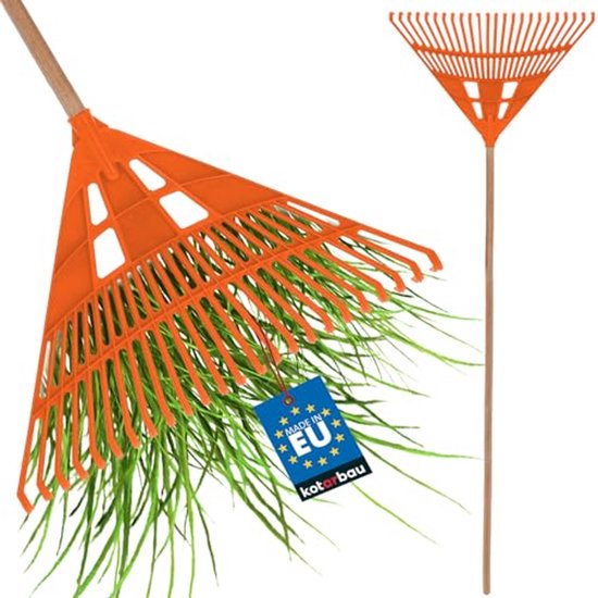 KOTARBAU® Bladhark, Tuinhark van Kunststof, 61 cm, Oranje, met Steel, Gazonhark, Waaierbezem, Lichtgewicht Hark, Stevige Hark van Merkloos	